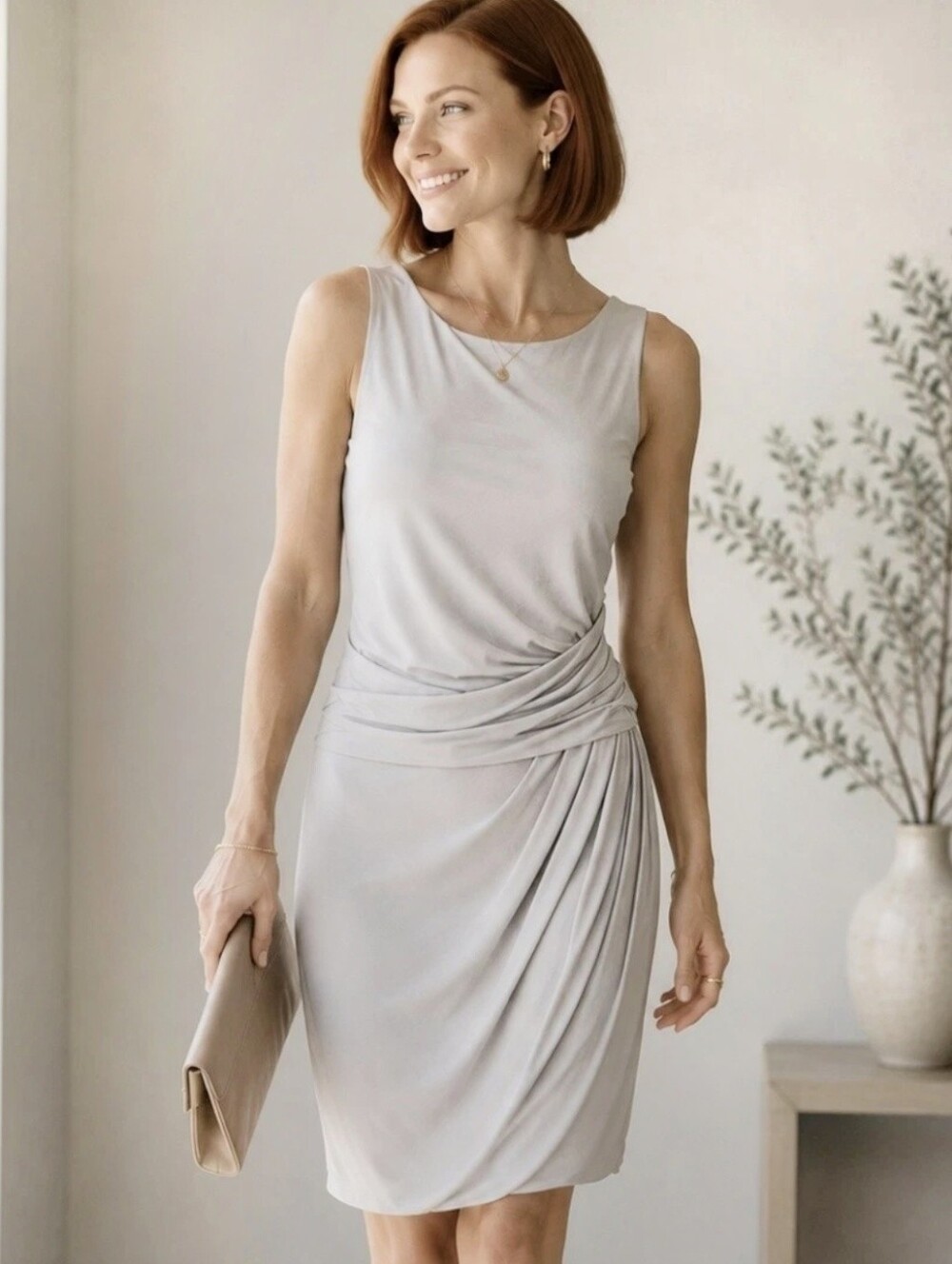 Theory Silk Blend Draped Ruched Sleeveless Dress Size S Gray